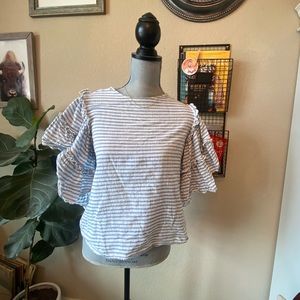 striped flutter sleeve top